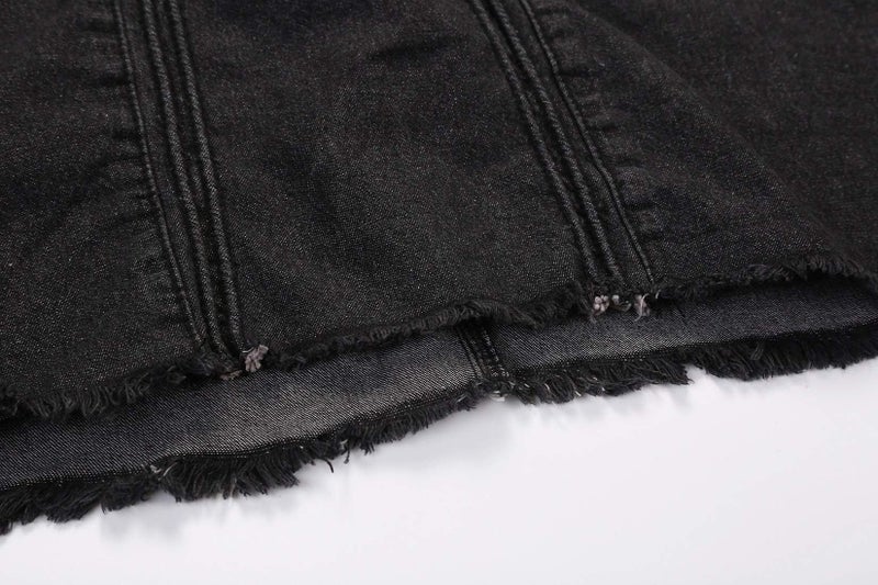 ebossy Women's Casual Elastic Waist Frayed Hem A-Line Distressed Hippie Long Maxi Denim Skirt (Small, Dark Grey) - Image 4